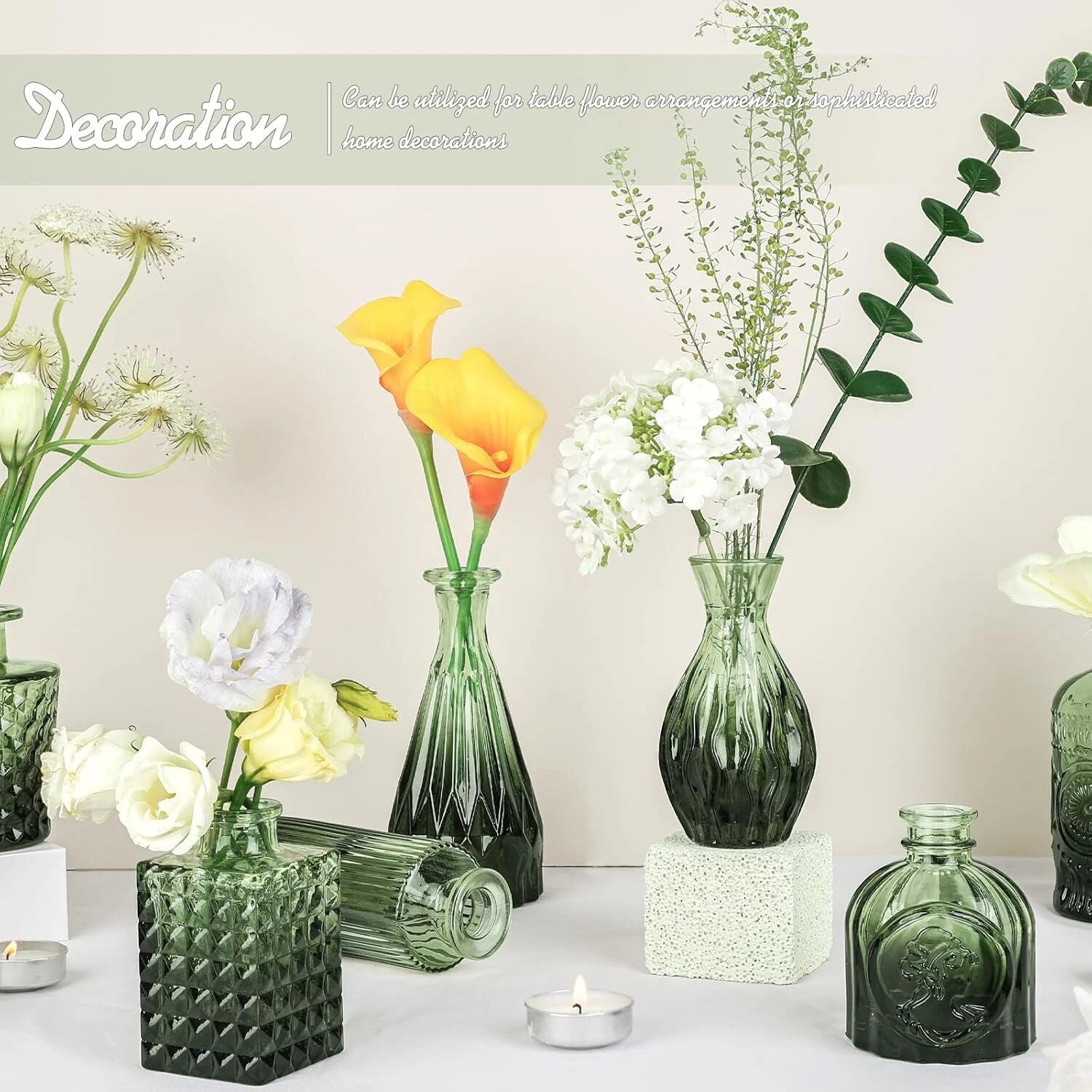 Glass Bud Vase Set of 24, Small Green Flower Vases for Centerpieces in Bulk 07FC0E-D4 - KOEEK