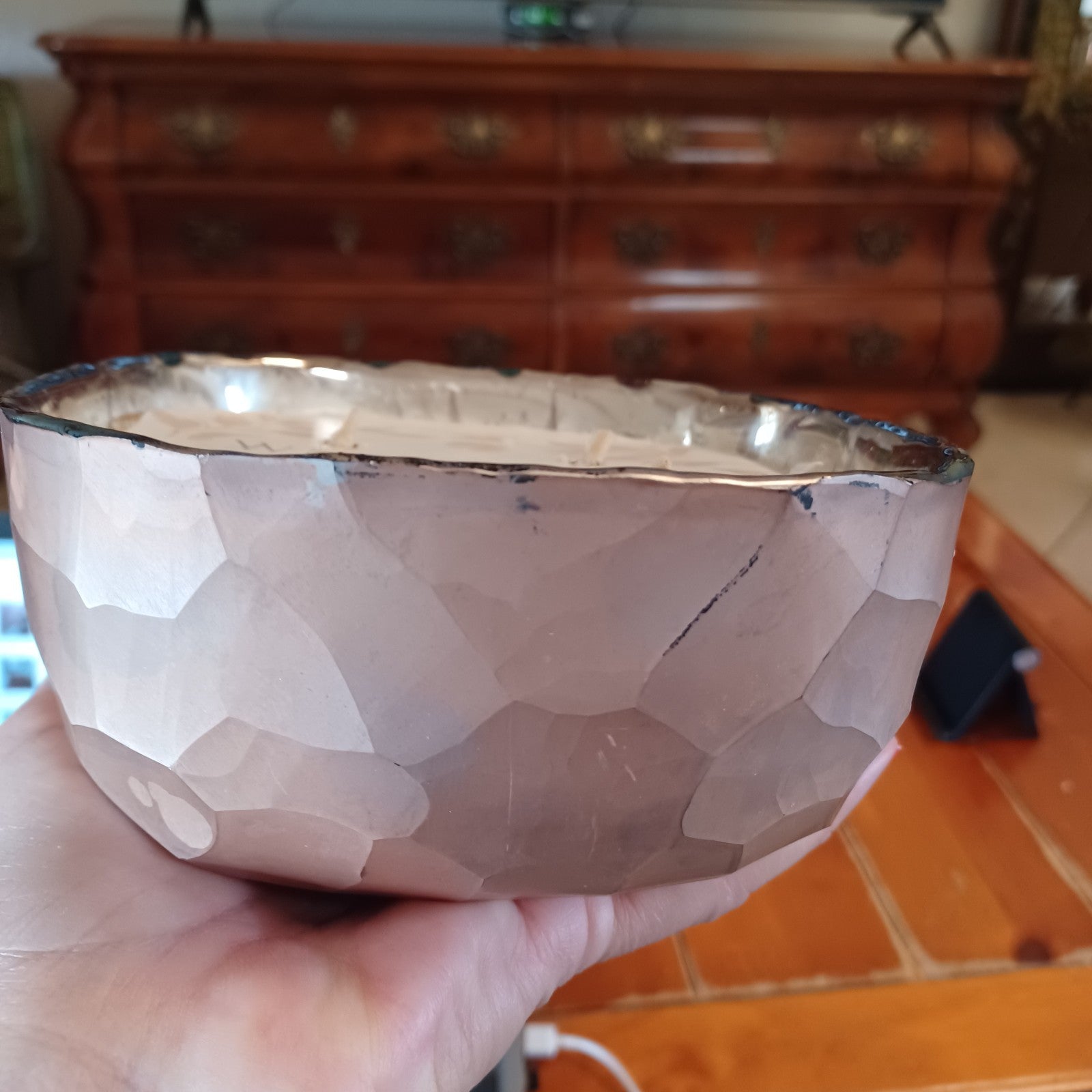 ANTHROPOLOGIE PEBBLE WHITE BIRCH & PUMPKIN GLASS CANDLE HUGE VERY LGE FENG SHUI ANTHROPOLOGIE - KOEEK