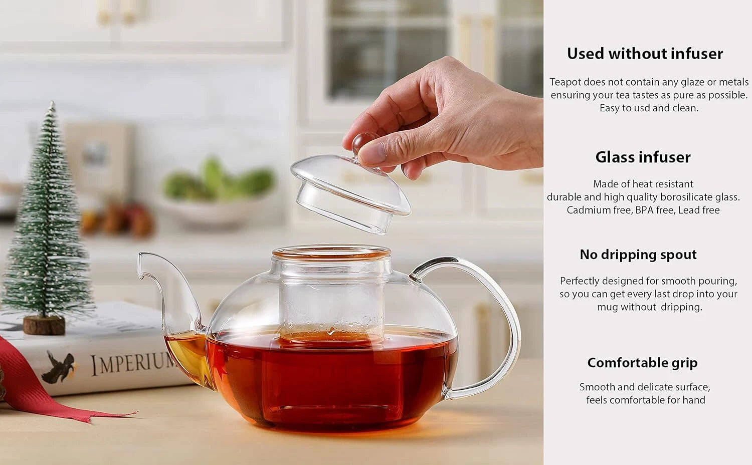 1200ml Glass Teapot with Removable Infuser,Stovetop Safe Tea Kettle,Blooming 07FC0E-D4 - KOEEK