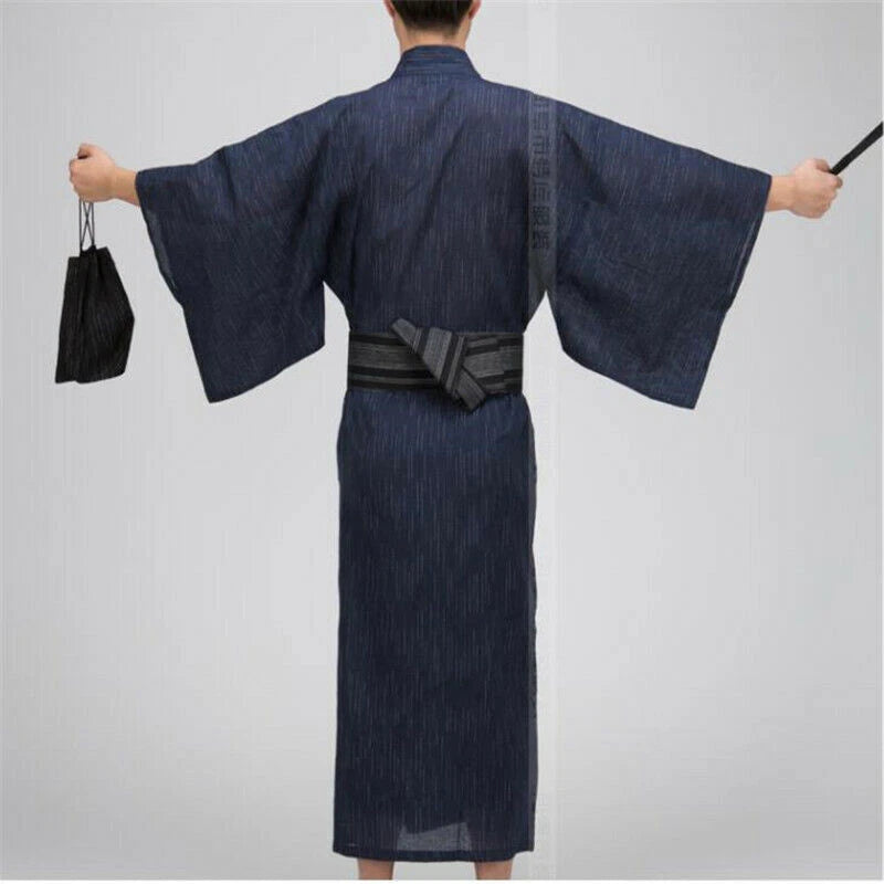 Japanese Yukata Kimono Double-layered Cotton Bathrobe Robe Men's Long Pajamas 07FC0E-D4 - KOEEK