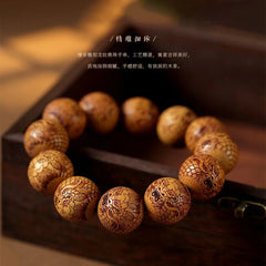 Sandalwood Dragon Carved Beads Bracelet 20mm Wood Prayer Bead Bangle Gift 07FC0E-D4 - KOEEK