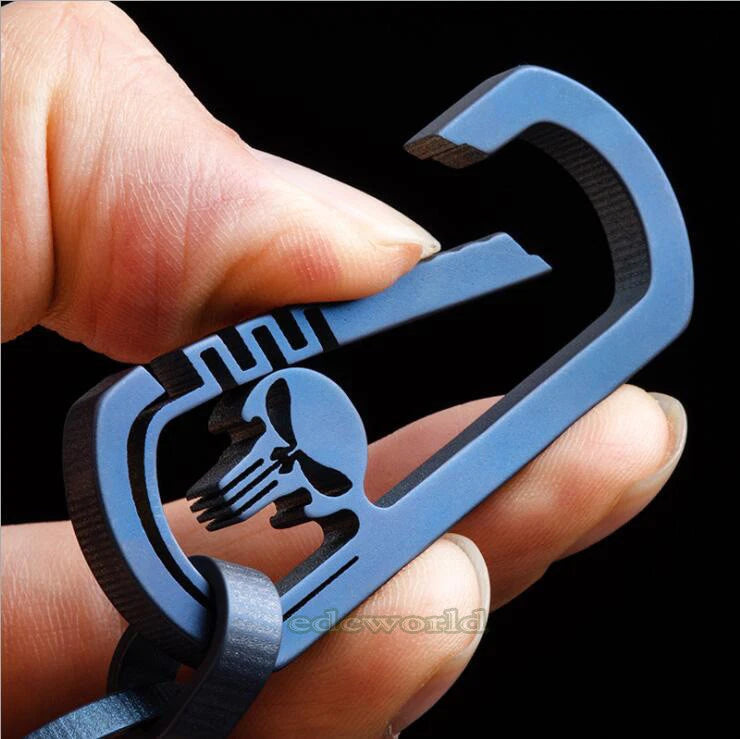 Outdoor CNC Titanium TC4 Skull Key Carabiner w/ Key Ring Fast Hanging EDC Tool 07FC0E-D4 - KOEEK