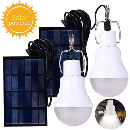 new 2 Bombillas Solares Recargable LED Focos Con Panel De Solar Luz Para Exteriores