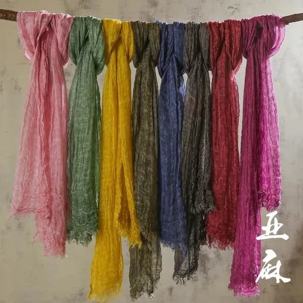 Unisex Flax Linen Scarf Soft Breathable Tasseled Striped Shawl Neckerchief 07FC0E-D4 - KOEEK