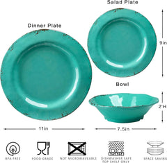 18-Piece Farmhouse Melamine Dinnerware Set - Shatterproof, Lightweight, Durable