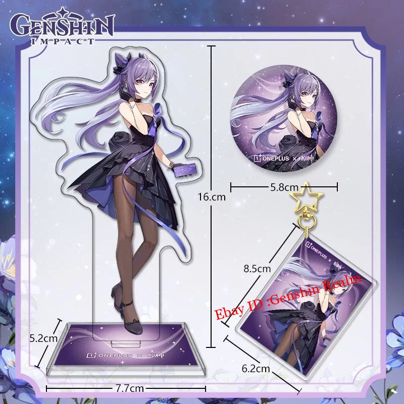 Anime  Keqing Acrylic Figure Stand Keychain Badge Set Gift 07FC0E-D4 - KOEEK