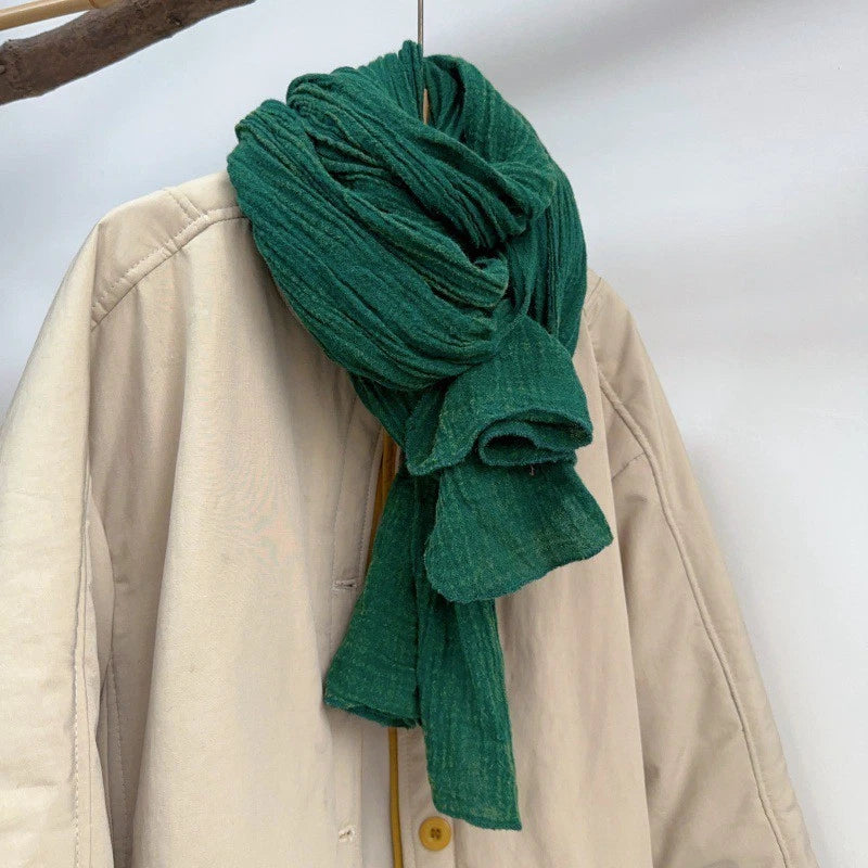 Mens  Bubble Linen Cotton Scarf Breathable Solid Shawl Neckerchief Scarves 07FC0E-D4 - KOEEK