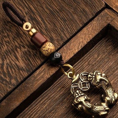 Double Bite Pi Xiu Brass Mobile Pendant U Disk Keychain Retro Unisex Handmade 07FC0E-D4 - KOEEK