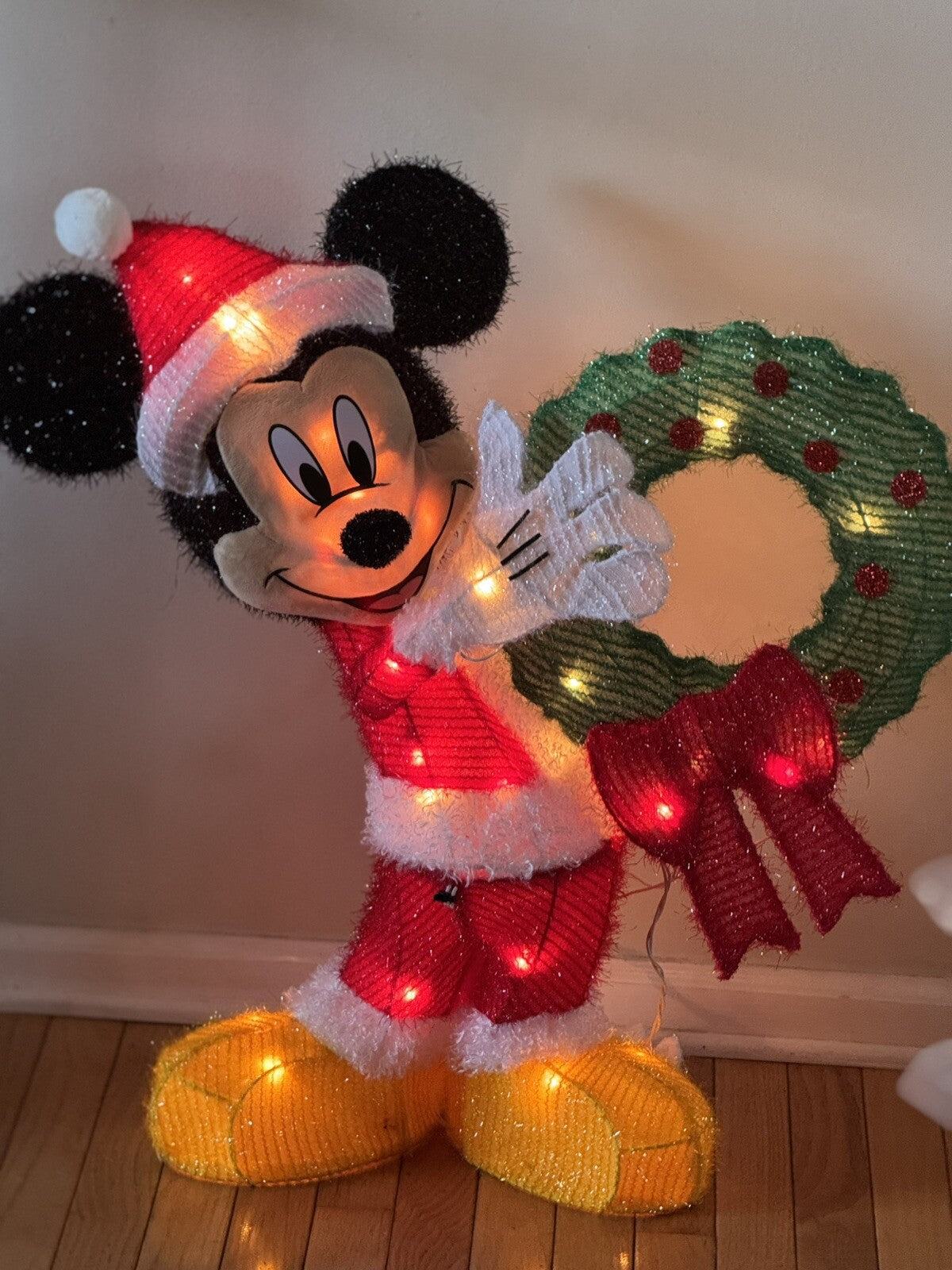 Disney Mickey Mouse w/ Wreath Lighted Tinsel Christmas Yard Decoration DISNEY - KOEEK