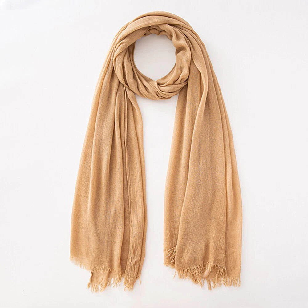 Cotton Viscose Scarf Muslim Long Hijab Solid Color Tassel Headscarves for Women 07FC0E-D4 - KOEEK