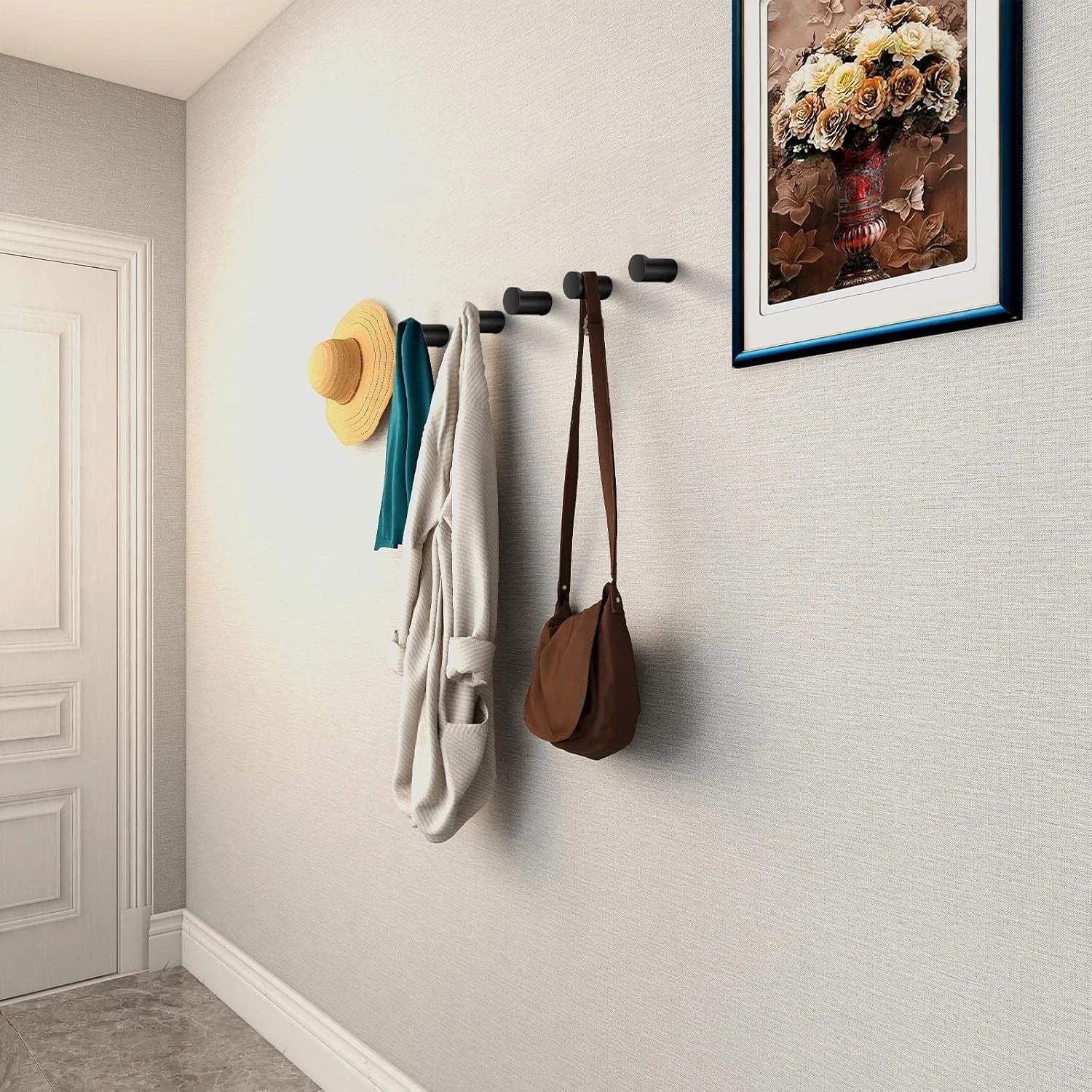 12-piece wooden wall hook set, black decorative coat hooks, wall-mounted 07FC0E-D4 - KOEEK