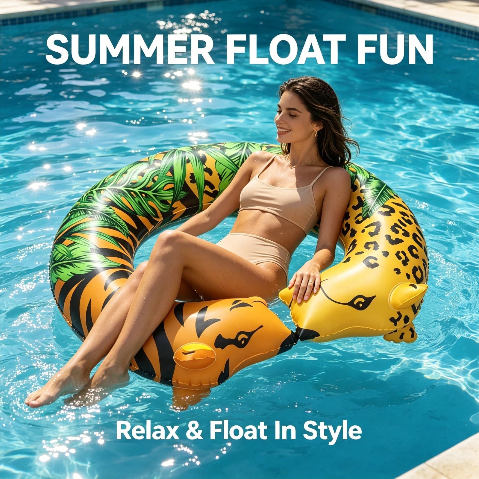 Jungle Print Inflatable Swim Tube 43x35 Heavy Duty Pool Float for Adults & Teens 07FC0E-D4 - KOEEK