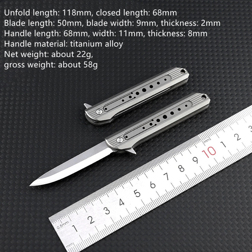 Titanium Alloy Pocket Folding Knife D2 Steel Blade Outdoor EDC Keychain Tool 07FC0E-D4 - KOEEK
