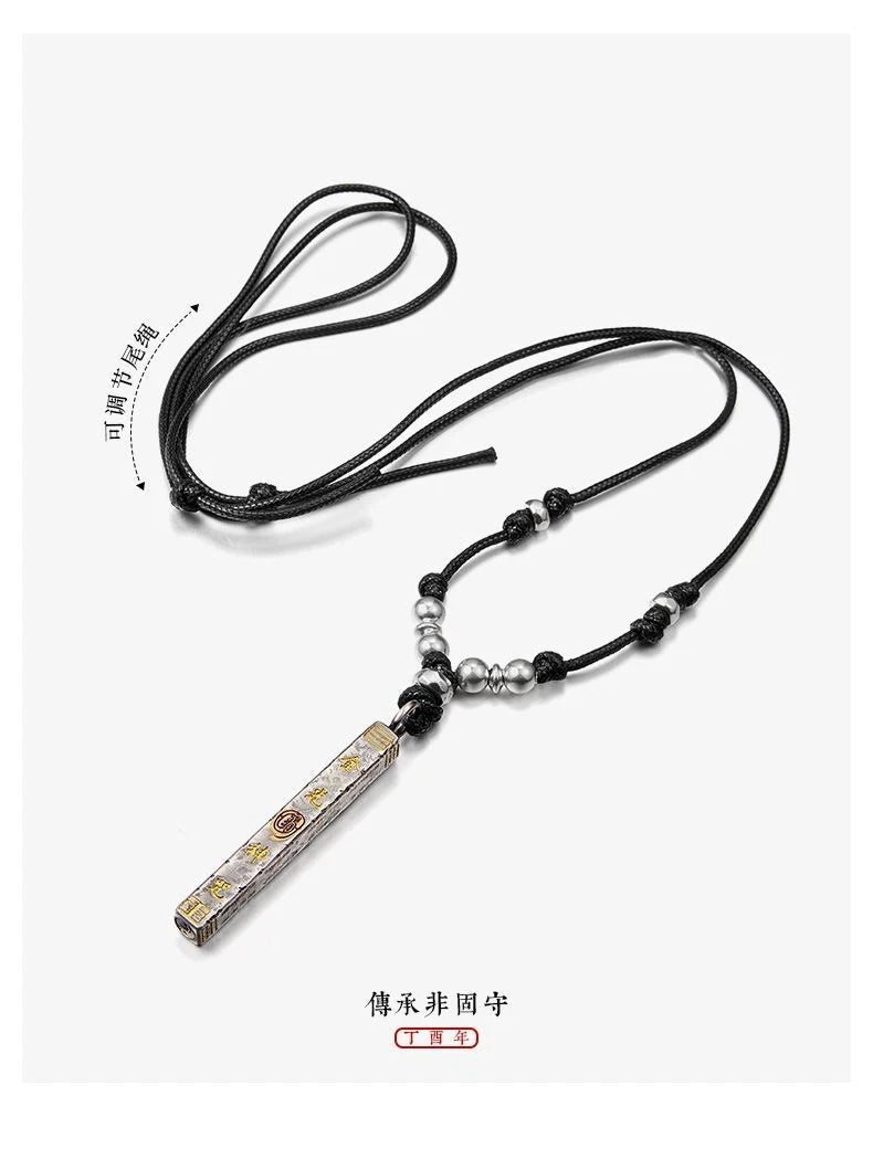Silver Plated Taoist Jin Guang Script Pendant Necklace Amulet Vintage 1pc 07FC0E-D4 - KOEEK
