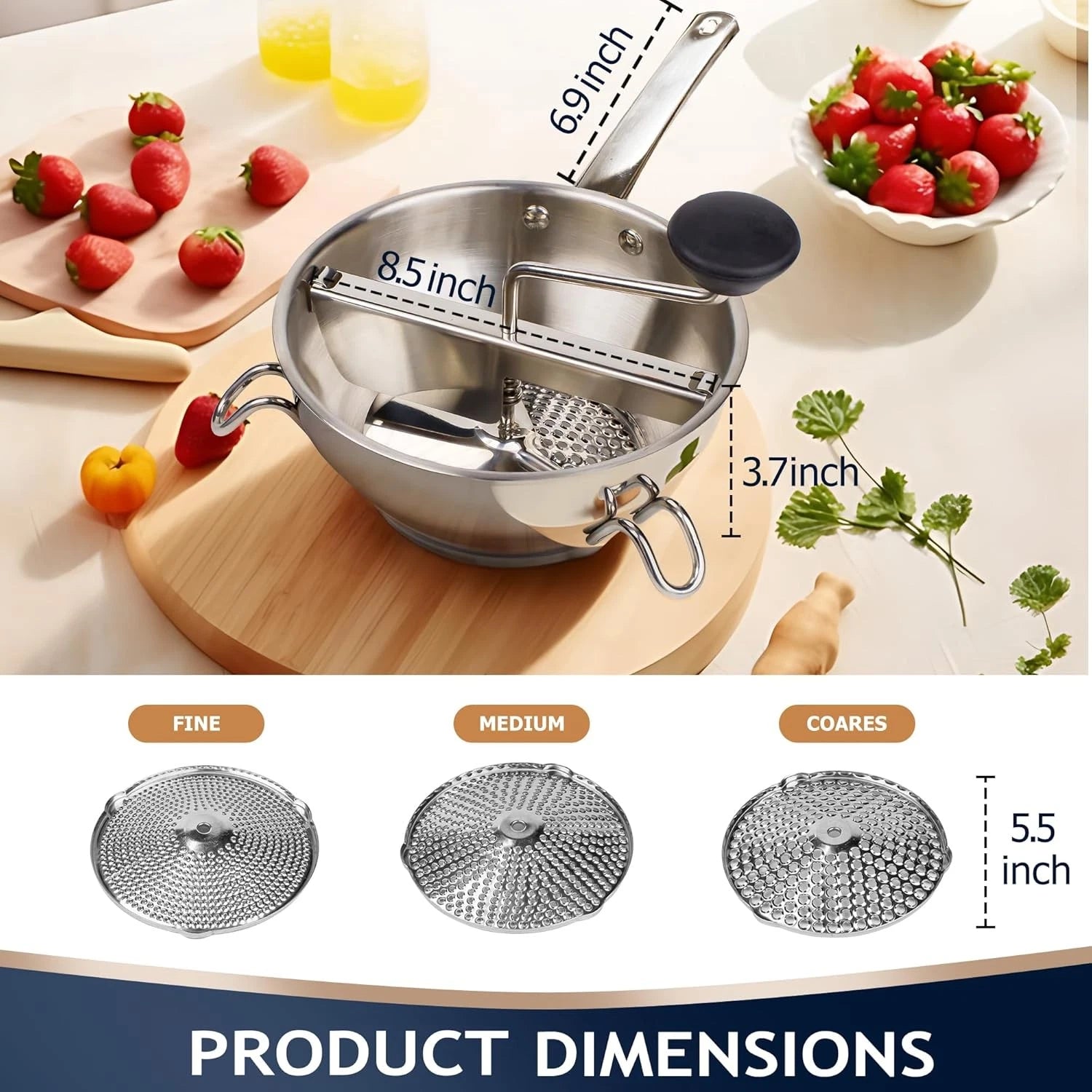 Food grinder made of stainless steel, equipped with 3 grinding discs 07FC0E-D4 - KOEEK