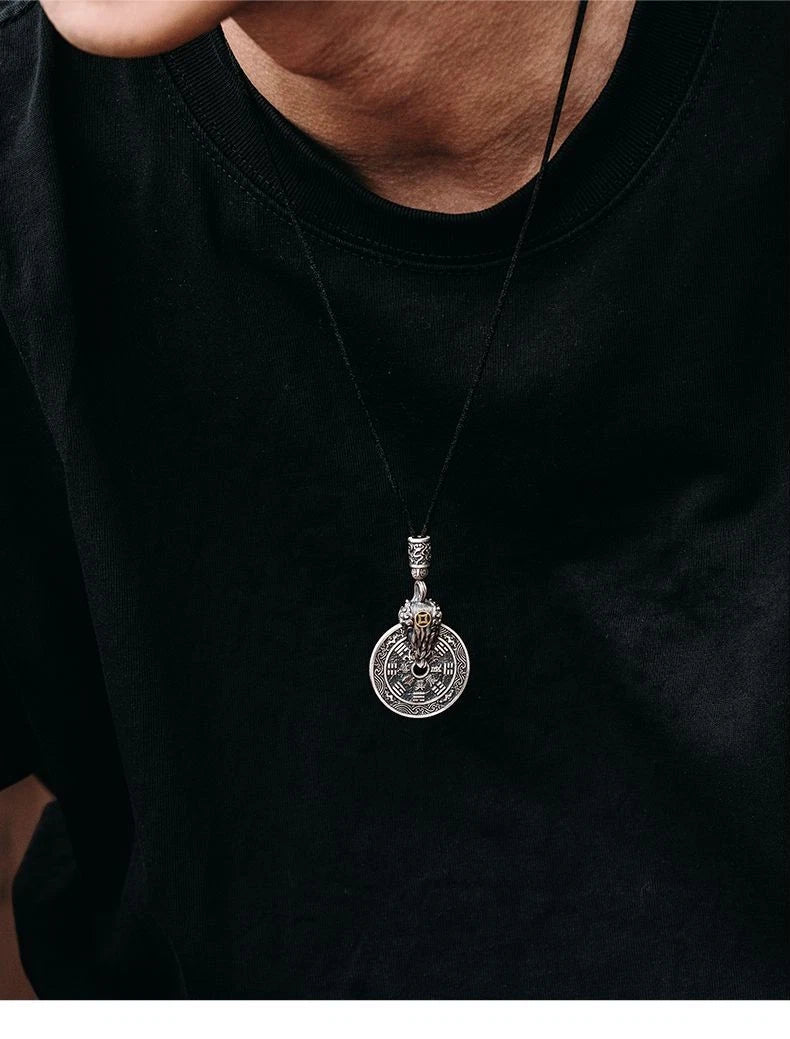 Rotating Taoist Pendant Necklace Pixiu Bagua Chinese Style  Charm 07FC0E-D4 - KOEEK