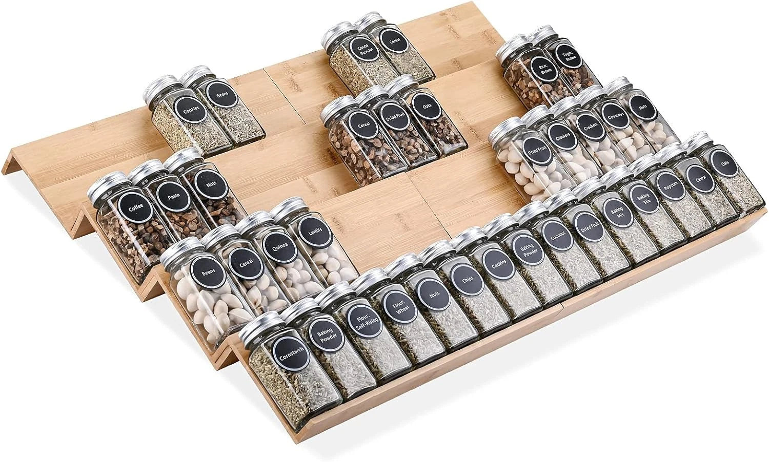 Bamboo Spice Rack Tray - Spice Drawer Organizer for Kitchen Cabinets Storage 07FC0E-D4 - KOEEK