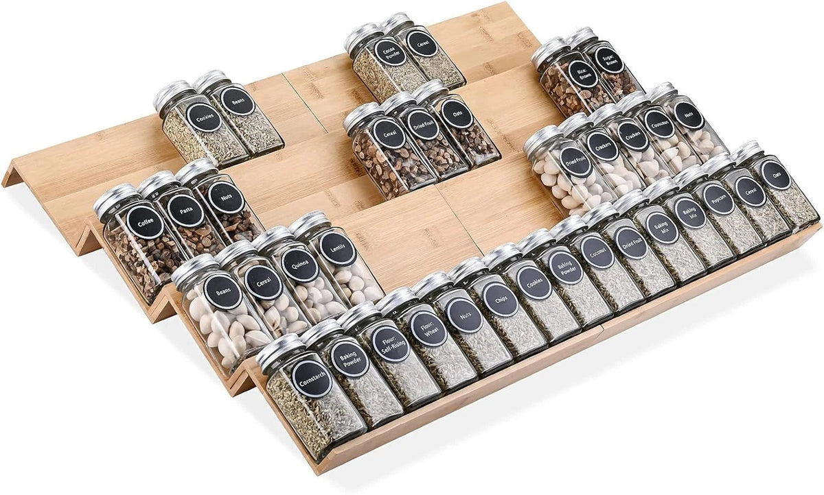 Bamboo Spice Rack Tray - Spice Drawer Organizer for Kitchen Cabinets Storage 07FC0E-D4 - KOEEK