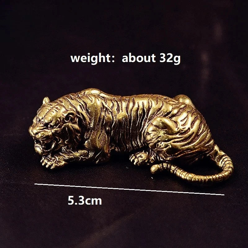 5.3cm Retro Brass Handcarved Tiger King Statue Paperweight Tea Pet Decoration 07FC0E-D4 - KOEEK