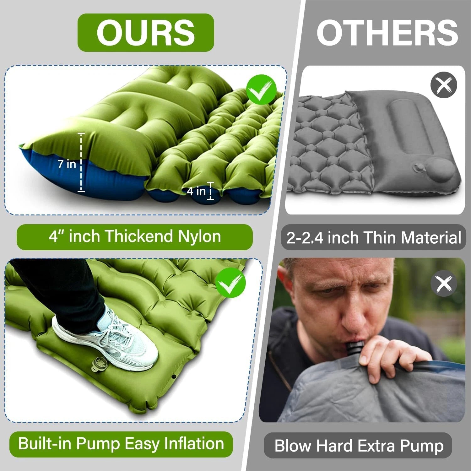 Double Sleeping Pad -Self Inflating Extra Thick Double Sleeping Pad with Pillow 07FC0E-D4 - KOEEK