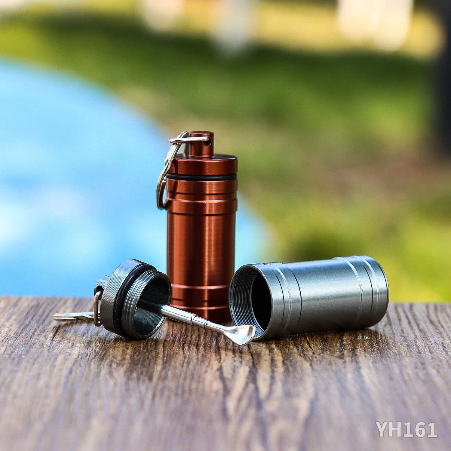 10 Premium Aluminum Waterproof Medication Pill Container Box Keychain With Spoon 07FC0E-D4 - KOEEK