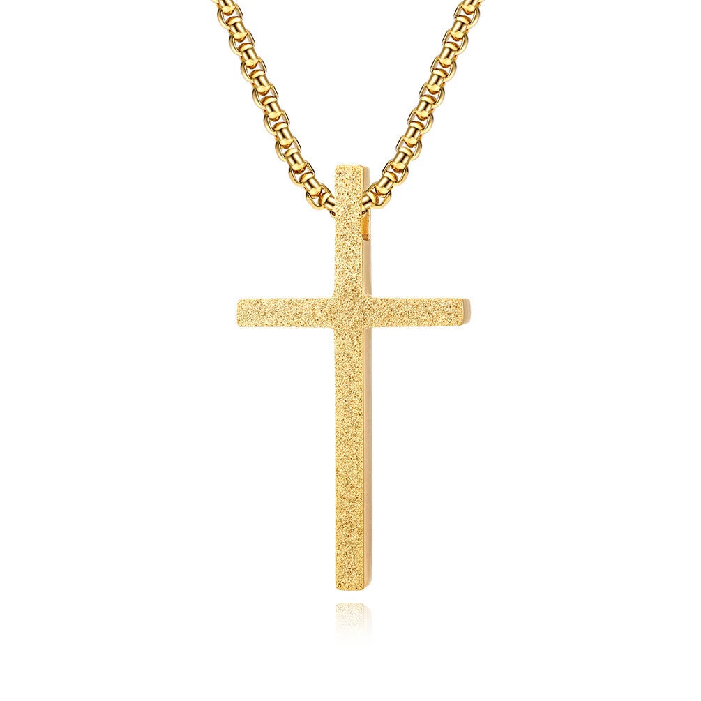 Mens Womens Stainless Steel Matte Cross Pendant w/ Necklace Chain 23.6" 07FC0E-D4 - KOEEK