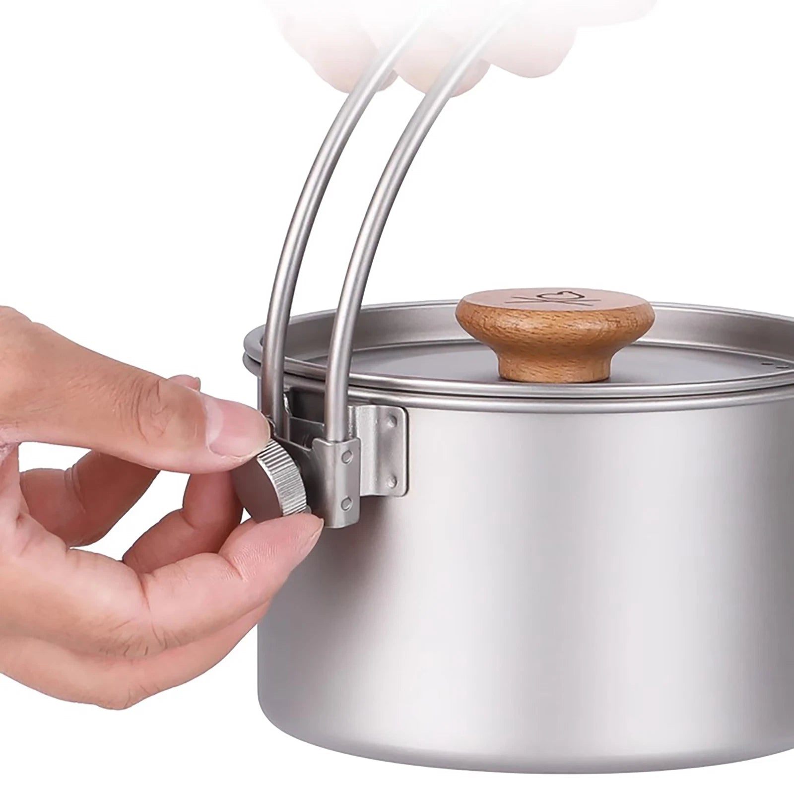 Titanium 1100ml Pot with Lid & Hanger Mug Foldable Handles for Backpacking Camp 07FC0E-D4 - KOEEK