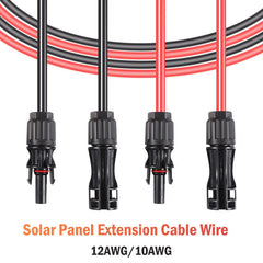 ny 1 par sort+rød solcellepanel forlengelseskabel ledning solcellekontakter 12 AWG gauge