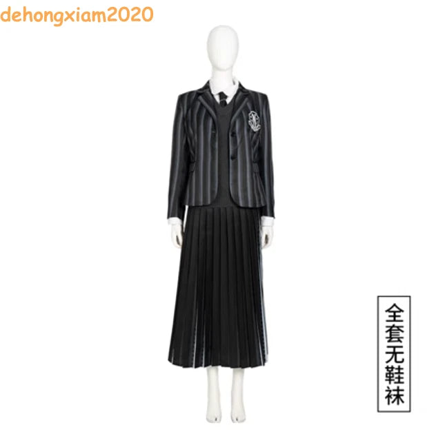 Tv Wednesday Addams Wednesday Cosplay School Uniform Suit Costumes Pleated Skirt 07FC0E-D4 - KOEEK