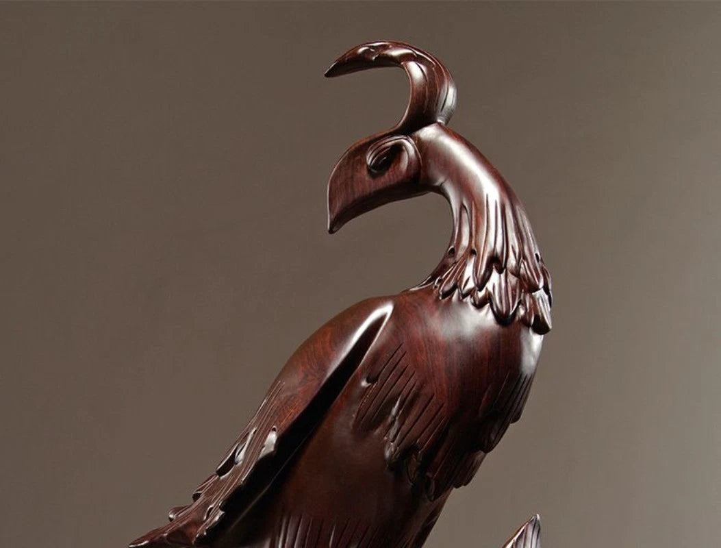 Ebony Wood Phoenix Figurine 12cm Hand Carved Wooden Home Decor Wedding Gift 07FC0E-D4 - KOEEK