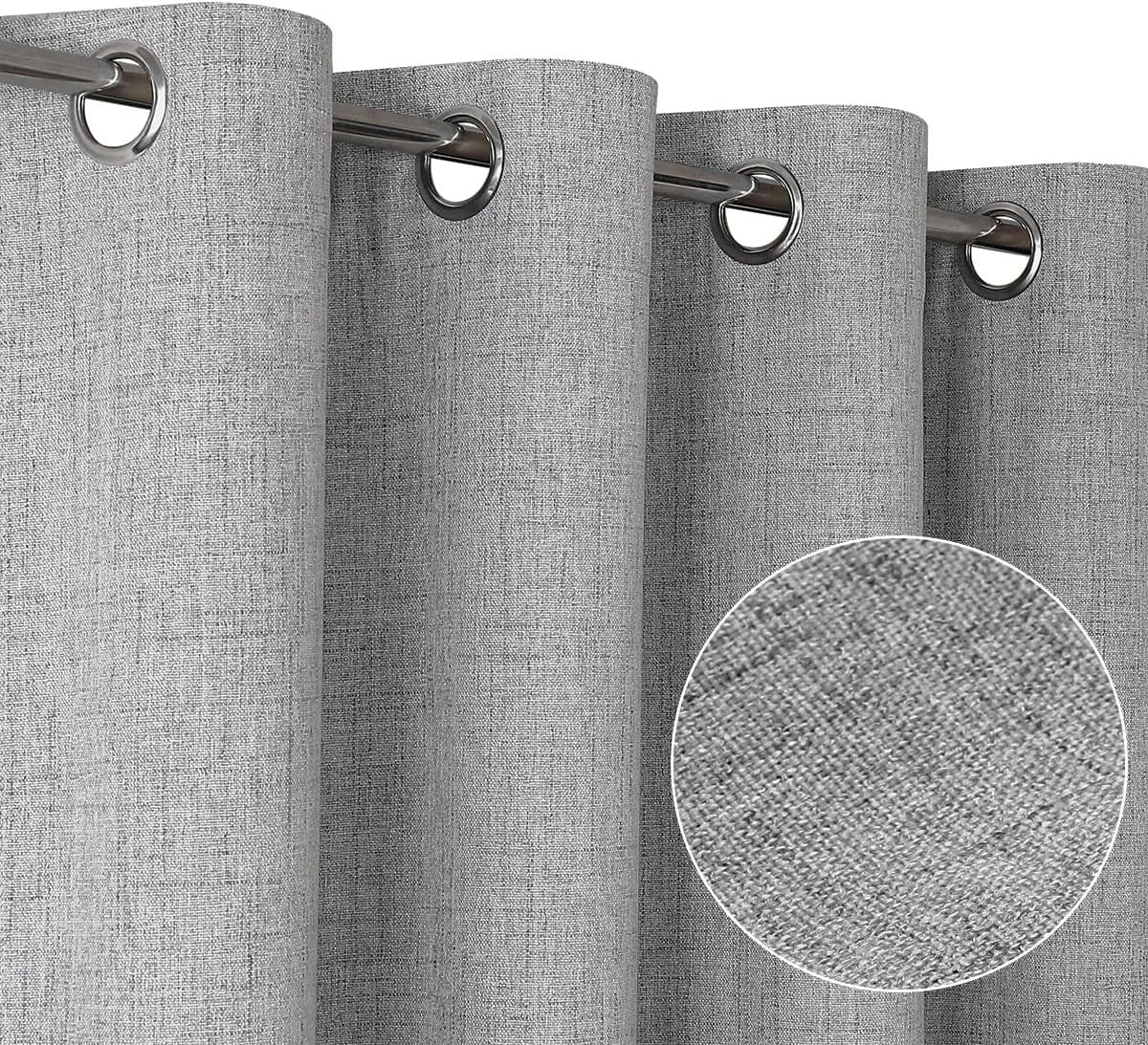 Total Blackout Bedroom Window Curtains Linen Textured Blackout, 2 Panels，Grey 07FC0E-D4 - KOEEK