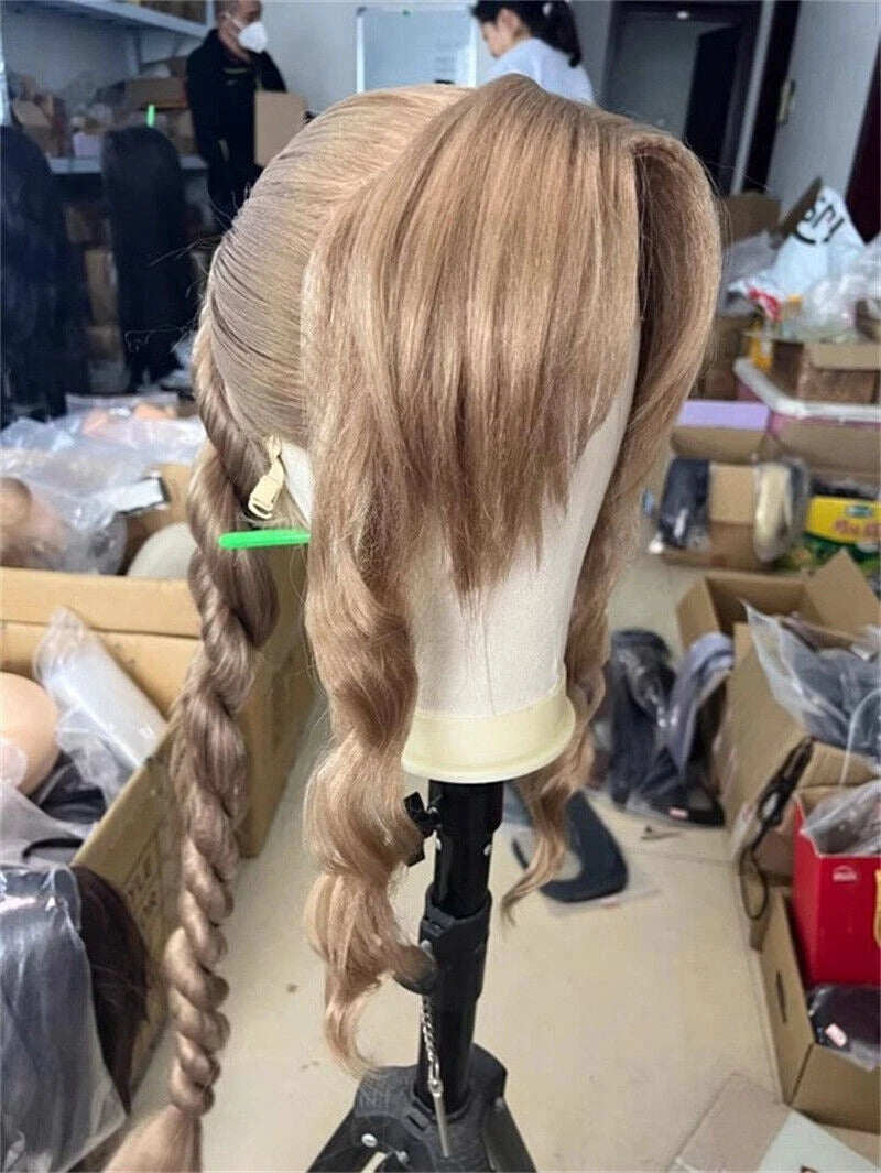 Final Fantasy 7 FF7 Aerith Zack Fair Cosplay Wig Handmade Unisex Long Hairpiece 07FC0E-D4 - KOEEK