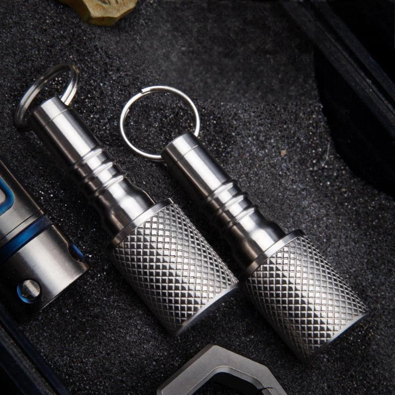 Titanium Pill Holder Case Organizer container Waterproof Portable Keychain EDC 07FC0E-D4 - KOEEK