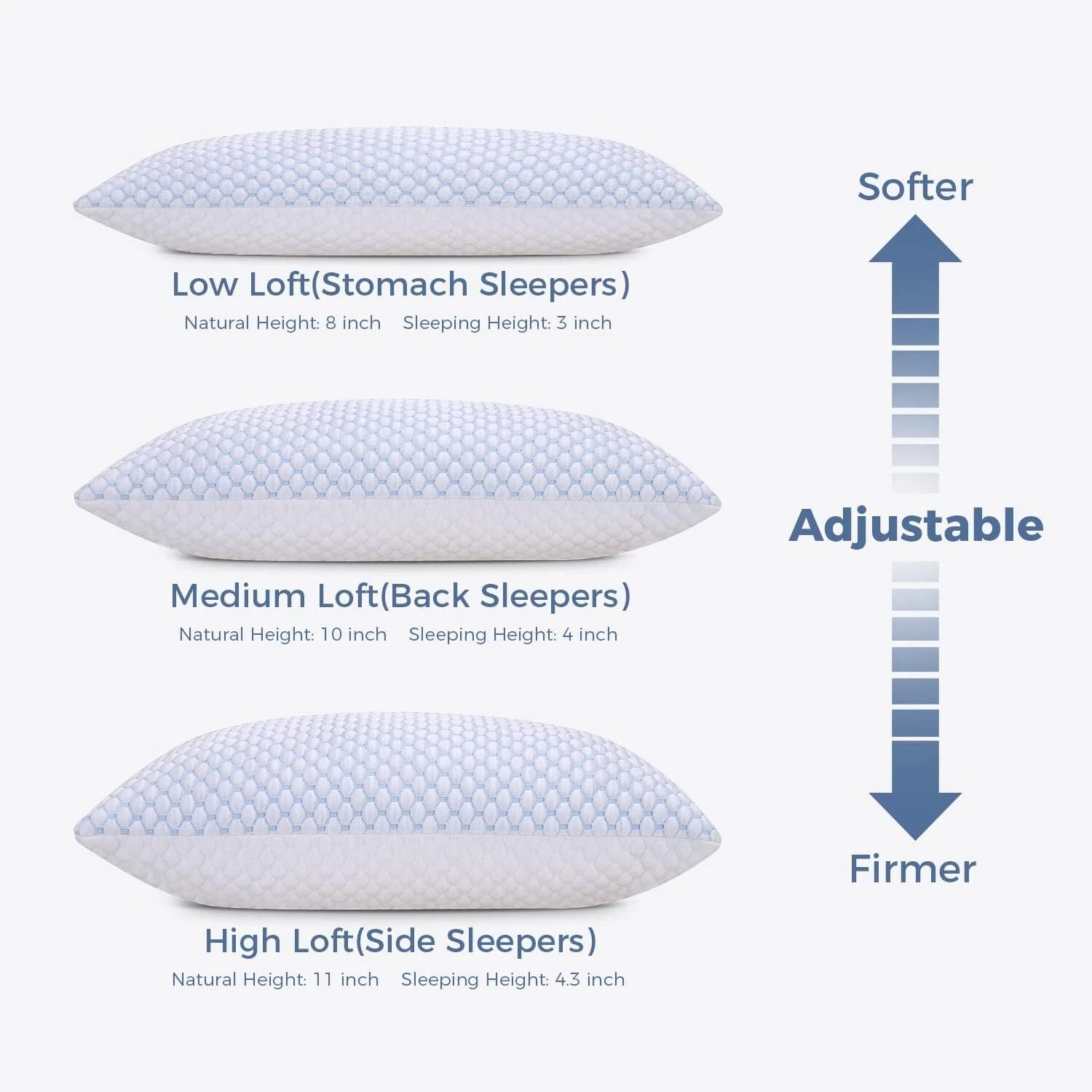 Compressed Memory Foam Pillow King 2-Pack, Sleep Cooling Pillow 2-Pack 07FC0E-D4 - KOEEK