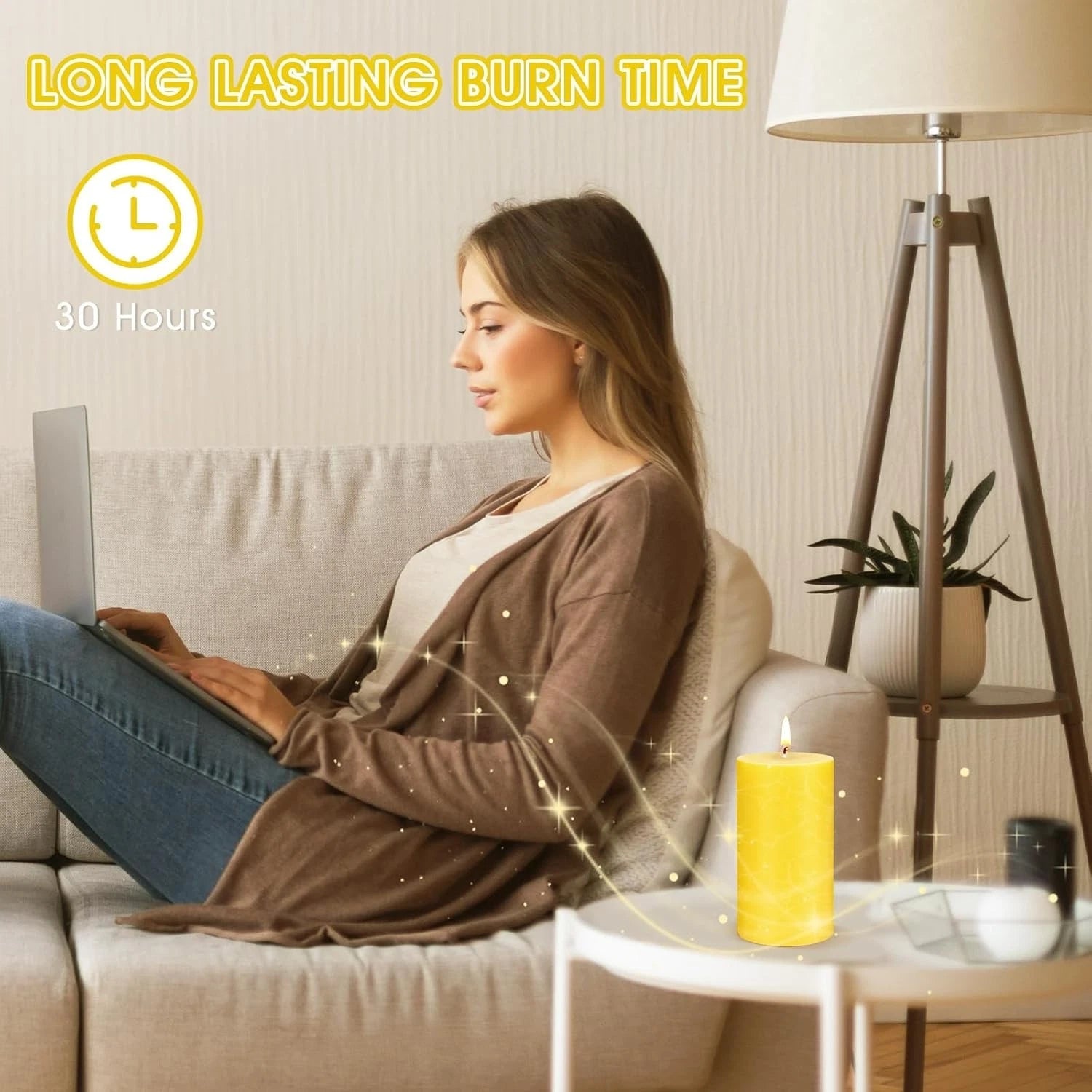 Large Lemongrass Candle, Lemongrass Scented Pillar Candle (2 inches x 4 inches) 07FC0E-D4 - KOEEK