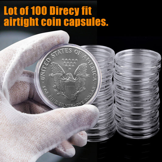 100PCS 24mm Clear Coin Capsule Holder Case Storage Container Fit for US Quarters