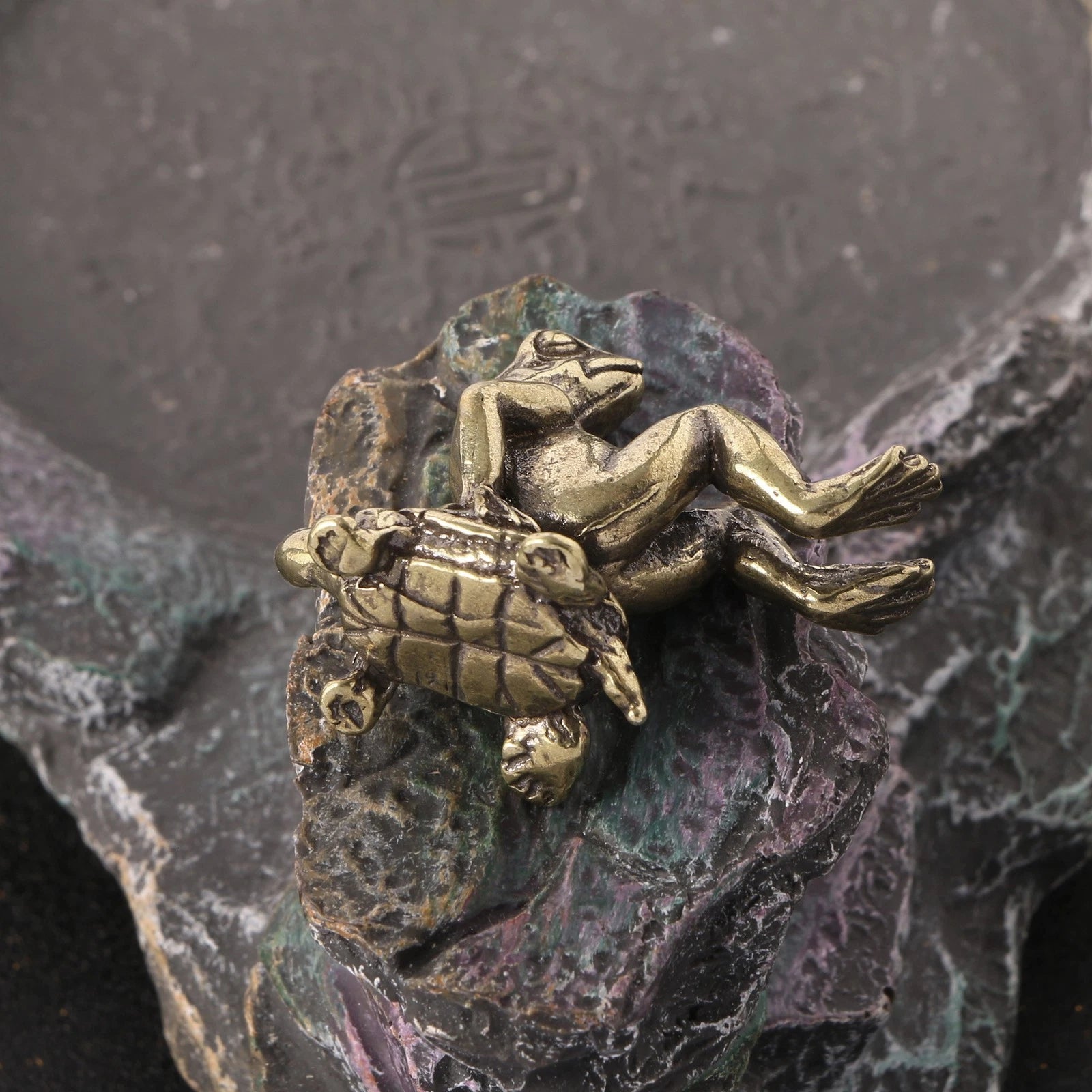 Solid Bronze Turtle Frog Statue Miniature Antique Tea Pet Feng Shui Decor 07FC0E-D4 - KOEEK