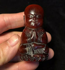 Xizang Yak Horn Carved Tibetan Buddhism Ksitigarbha Jizo Monk Buddha Statue 07FC0E-D4 - KOEEK