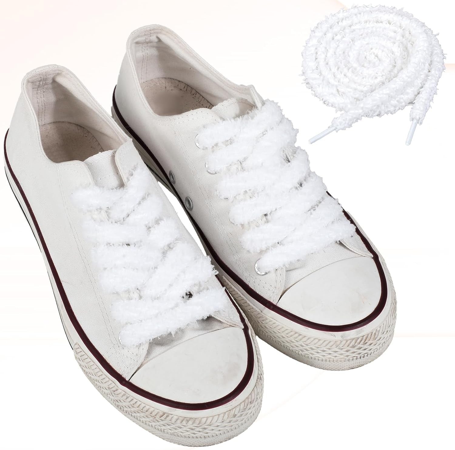 new 2 Pair Fuzzy Flat Shoe Laces Soft White Plush Thick Shoelace 55inch, 07FC0E-D4 - KOEEK