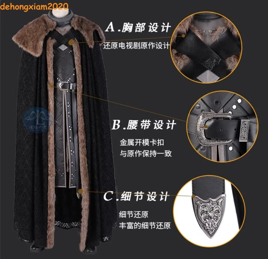 Game of Thrones Season 8 Jon Costume Cosplay Snow Suit Cloak Outfit 07FC0E-D4 - KOEEK