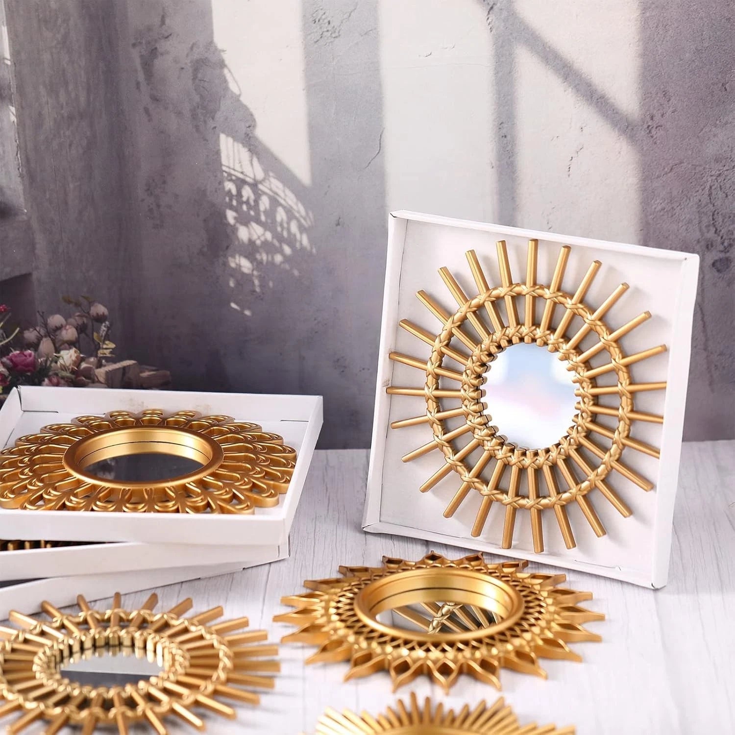 6 Pcs Decorative Mirrors - Small Circle Sun Mirrors for Wall Art - Entryway 07FC0E-D4 - KOEEK