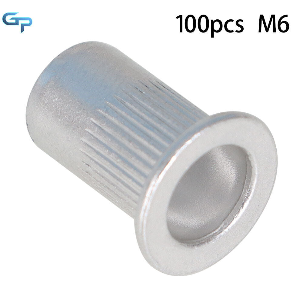 100 Pcs High Quality 6mm M6 Flat Head Aluminum Rivet Nut Rivnut Insert Nut New