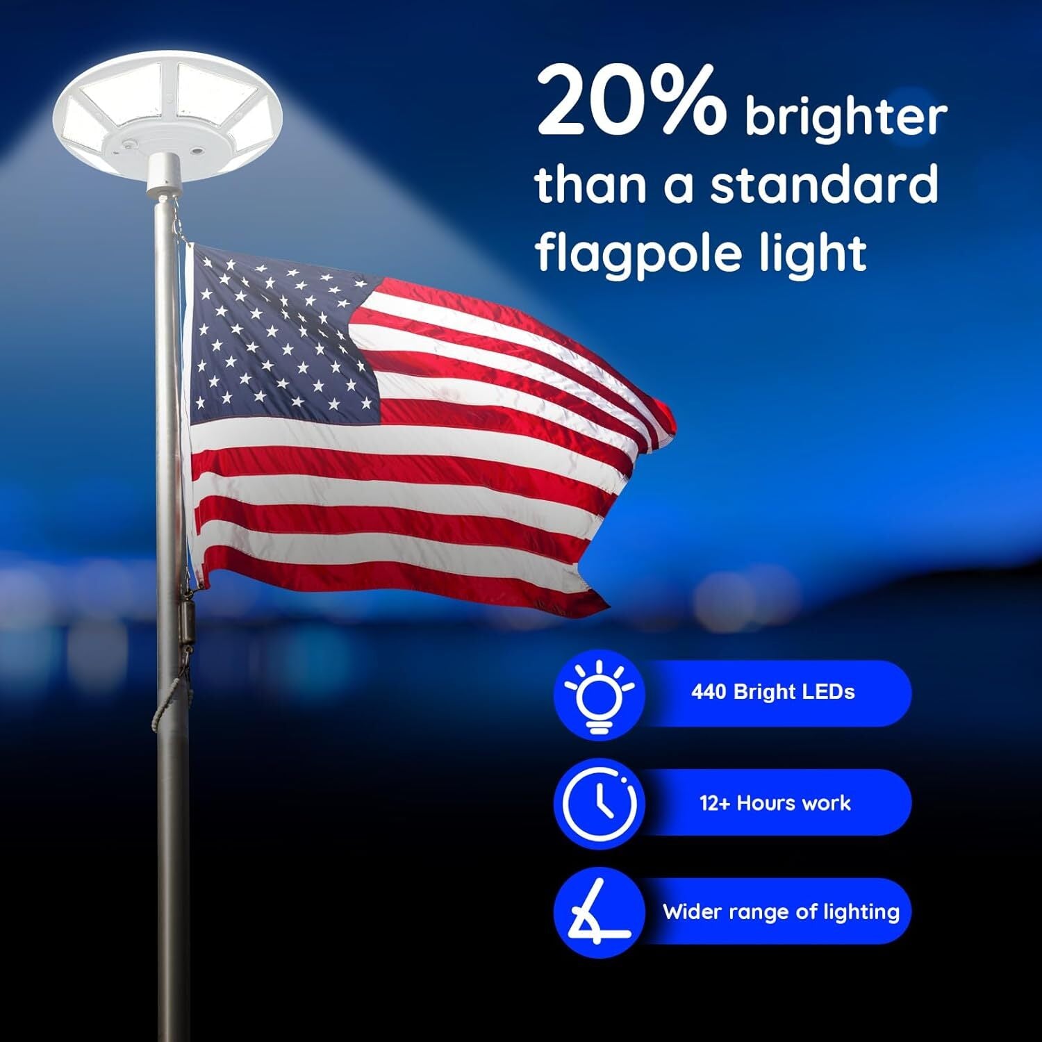 new Solar Flag Pole Light 440 Super Bright LED Flagpole Powered White 07FC0E-D4 - KOEEK