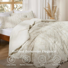 Tufted Bohemian Comforter Set King Size - 3 Piece Set for All Seasons