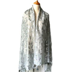 Womens Glitter Metallic Silver Feather Scarf Tassel Shawl Long Pashmina Stole 07FC0E-D4 - KOEEK