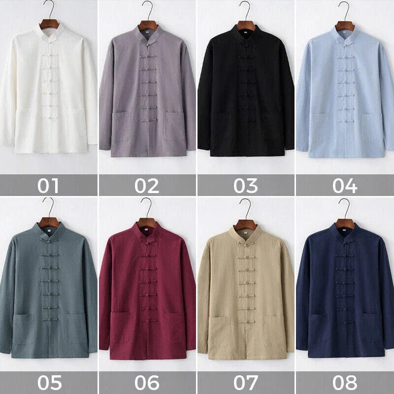 Men's Chinese Tang Coat Kung Fu Tai Chi Jacket Cotton Blends Traditional Uniform 07FC0E-D4 - KOEEK