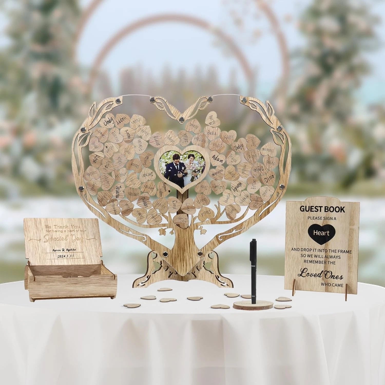 Heart-shaped wedding guest book alternative, vintage wooden 07FC0E-D4 - KOEEK