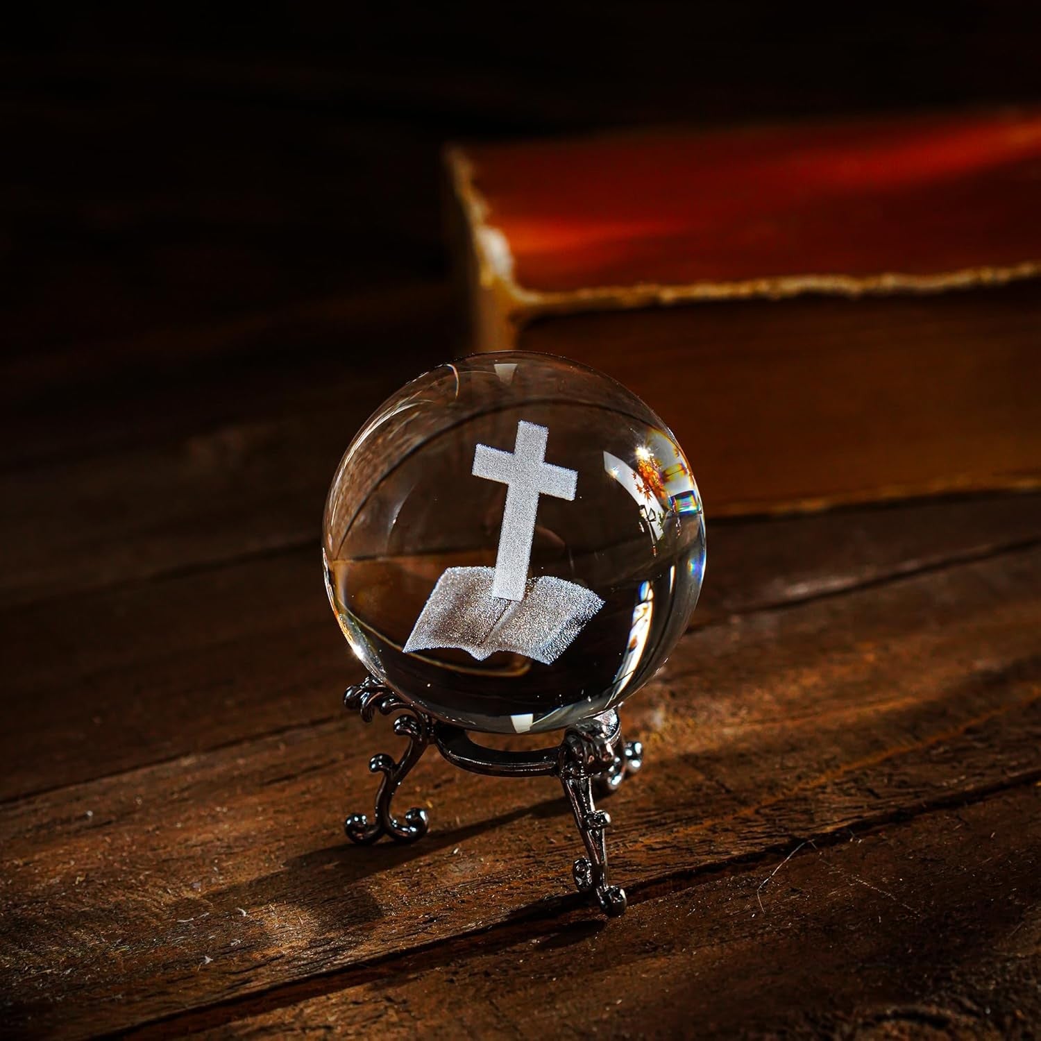 new ZEERSHEE 3D Laser Engraved Cross Bible Crystal Ball with Stand Clear ZEERSHEE - KOEEK