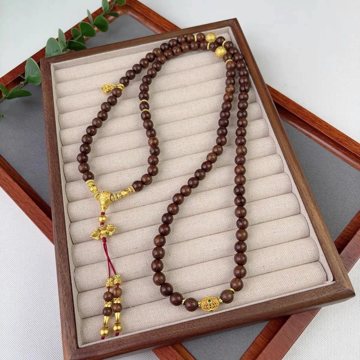 Chinese Style Vintage Sandalwood Necklace Ethnic Buddha Bead Handmade Jewelry 07FC0E-D4 - KOEEK