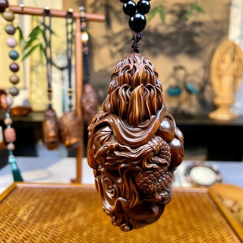8cm Buxus Wood Carved Acala Buddha Statue Handheld Ornament Car Hanging Decor 07FC0E-D4 - KOEEK